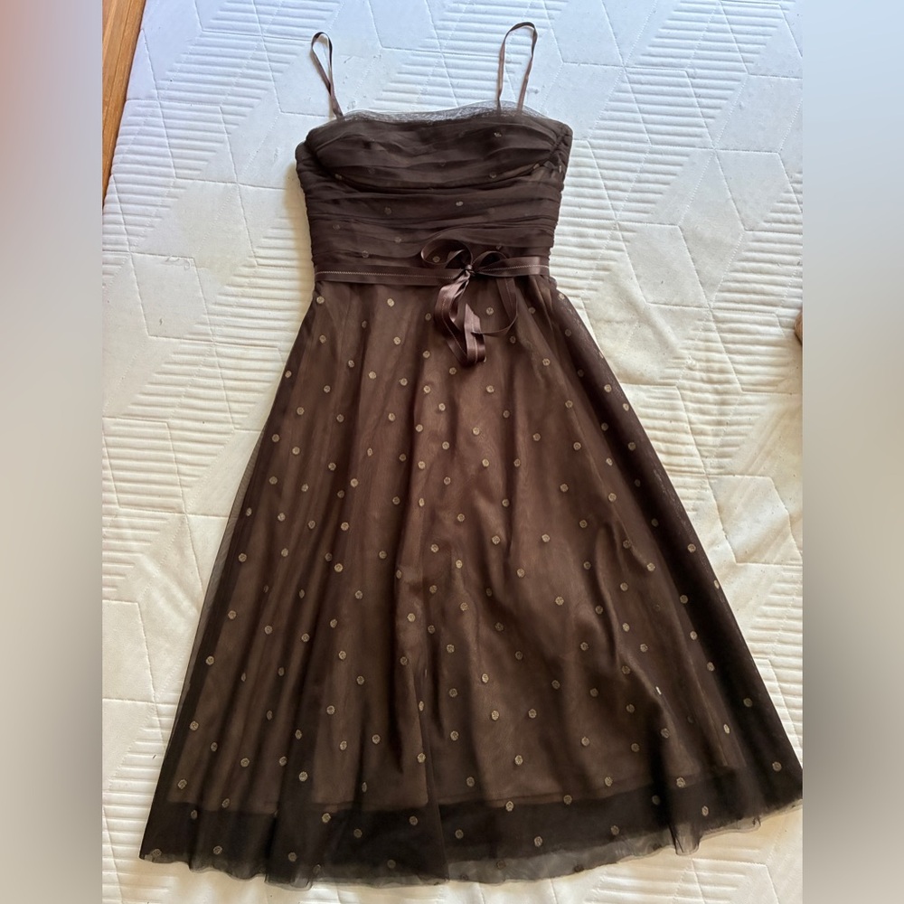 BCBGMaxAzria Brown Strapless Dress with Polka Dots